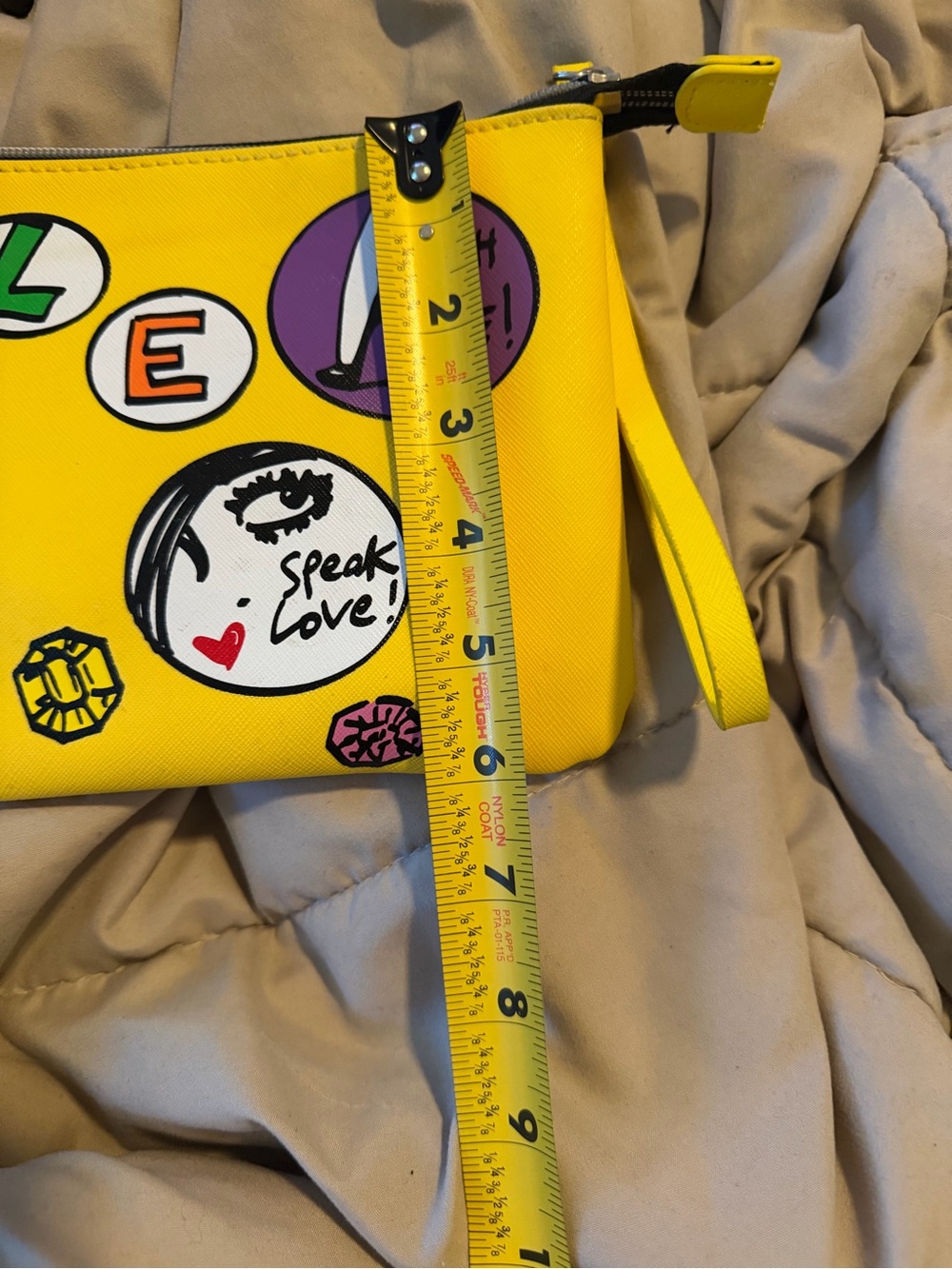 Yellow Graphic Wristlet Pouch - Speak Love Design